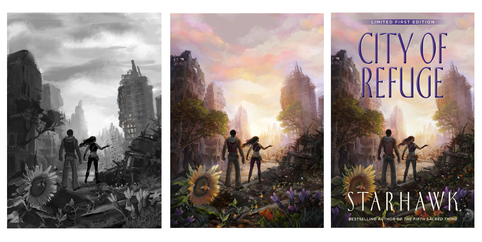 The progression of a cover; from sketch to final. Art by Jessica Perlstein.